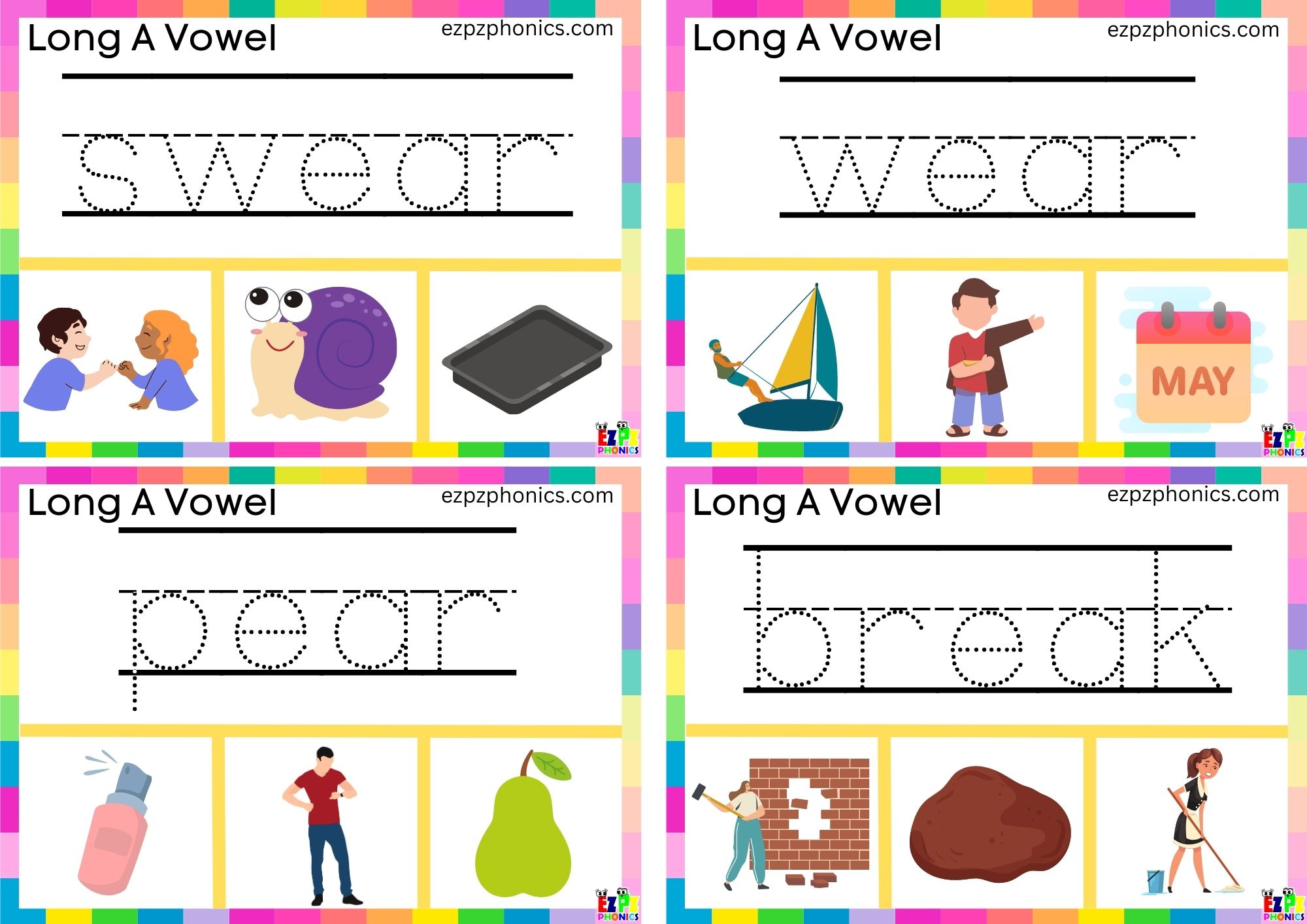 Write the word and clip the image Clip cards for long a vowel ea words